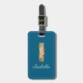 Monogram I blauwe houten letter bloem Bagage Label (Voorkant verticaal)