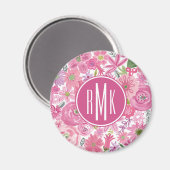 Monogram | I Do Pink Waterverf Floral Pattern Magneet (Voorkant / Achterkant)