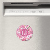 Monogram | I Do Pink Waterverf Floral Pattern Magneet (Insitu (Vaatwasser))