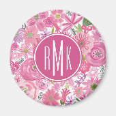 Monogram | I Do Pink Waterverf Floral Pattern Magneet (Voorkant)