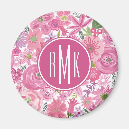 Monogram | I Do Pink Waterverf Floral Pattern Magneet (Voorkant)