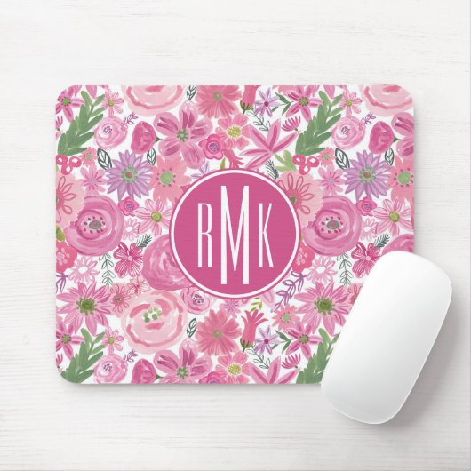 Monogram | I Do Pink Waterverf Floral Pattern Muismat (Met muis)
