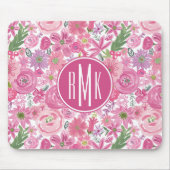 Monogram | I Do Pink Waterverf Floral Pattern Muismat (Voorkant)