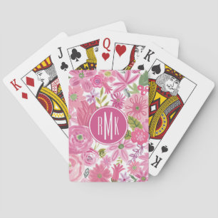 Monogram I Do Pink Waterverf Floral Pattern Pokerkaarten