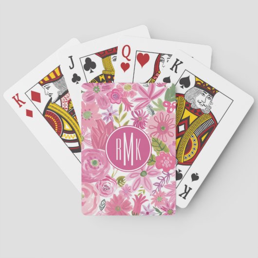 Monogram | I Do Pink Waterverf Floral Pattern Pokerkaarten (Achterkant)