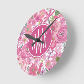 Monogram | I Do Pink Waterverf Floral Pattern Ronde Klok (Hoek)