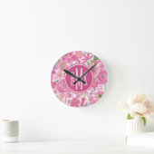 Monogram | I Do Pink Waterverf Floral Pattern Ronde Klok (Huis)