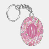Monogram | I Do Pink Waterverf Floral Pattern Sleutelhanger (Voorkant Links)