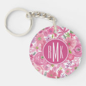 Monogram | I Do Pink Waterverf Floral Pattern Sleutelhanger (Voorkant)
