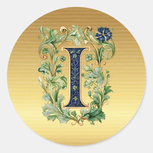 Monogram I floraal AI-gegenereerd Ronde Sticker (Voorkant)