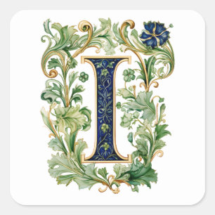 Monogram I floraal AI-gegenereerd Vierkante Sticker