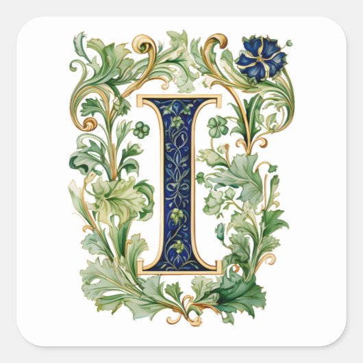 Monogram I floraal AI-gegenereerd Vierkante Sticker (Voorkant)