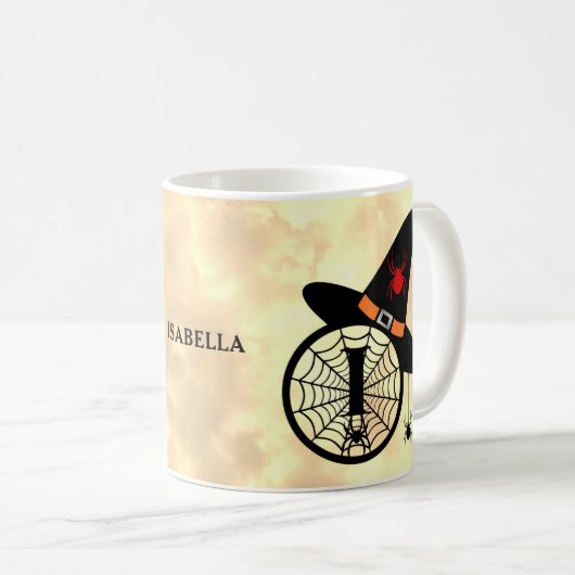 Monogram I Halloween Sky Witch Spiders Naam Koffiemok (Voorkant rechts)