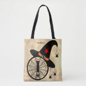 Monogram I Halloween Sky Witch Spiders Naam Tote Bag (Voorkant)