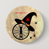 Monogram I Halloween Sky Witch Spiders Name Button (Voorkant)