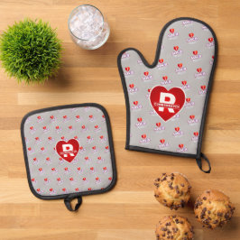 MONOGRAM I HOU VAN SOCA op GRIJS Ovenwant & Pannenlap Set