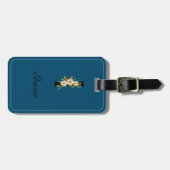Monogram I kobalt waterverf bloem Bagagelabel (Voorkant horizontaal)