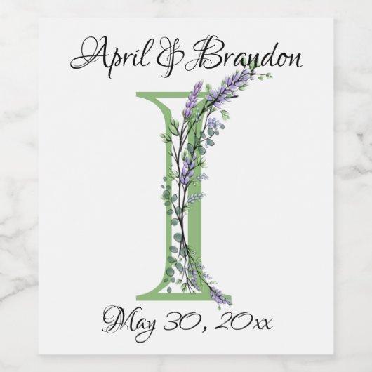 Monogram I lavendel Eucalyptus Wijn Etiket (Enkel label)