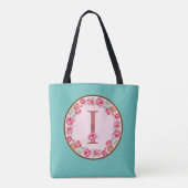Monogram I Letter met Peony Flower Afbeelding Canv Tote Bag (Achterkant)