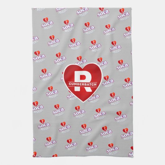 MONOGRAM I LOVE SOCA on GREY Theedoek (Verticaal)