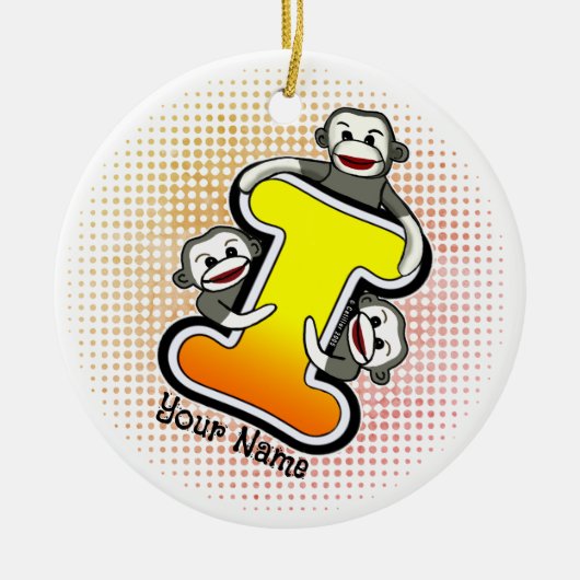 Monogram I Sock Monkey Keramisch Ornament (Voorkant)