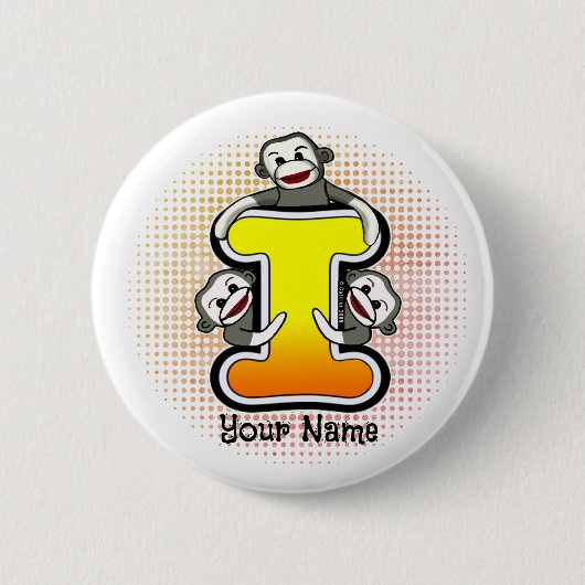 Monogram I Sock Monkey Ronde Button 5,7 Cm (Voorkant)