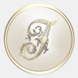 Monogram I voor  Initiaal van goud en ivoor Ronde Sticker