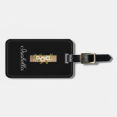 Monogram I zwarte houten letter bloem Bagage Label (Voorkant horizontaal)