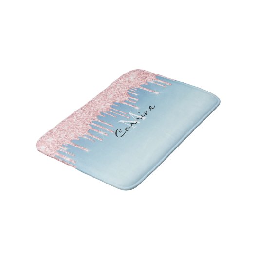Monogram Ice Blue Metallic Pink Glitter Driving Badmat (Gekanteld)