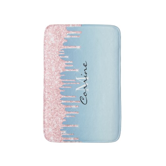 Monogram Ice Blue Metallic Pink Glitter Driving Badmat (Voorkant Verticaal)
