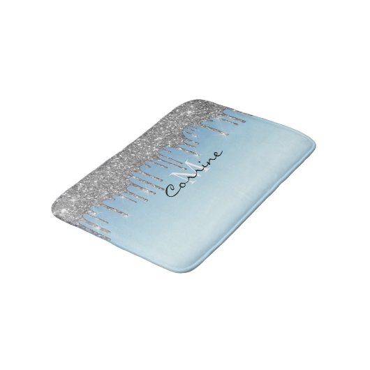 Monogram Ice Blue Metallic Silver Glitter Driving Badmat (Gekanteld)