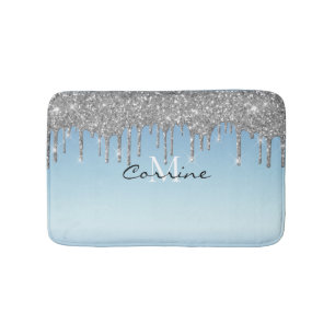 Monogram Ice Blue Metallic Silver Glitter Driving Badmat