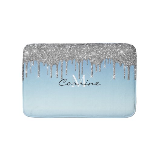 Monogram Ice Blue Metallic Silver Glitter Driving Badmat (Voorkant)