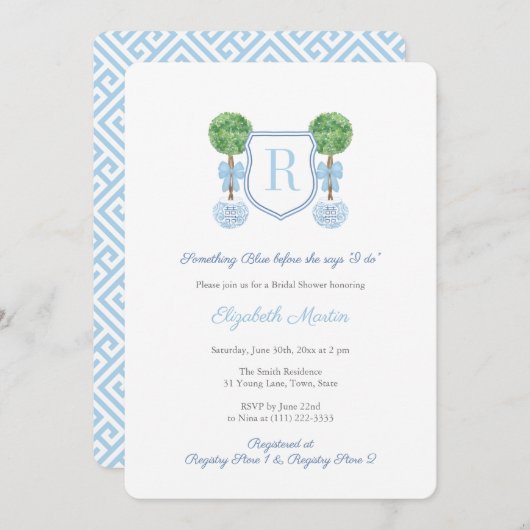 Monogram Iets Blauw Vrijgezellenfeest Kaart (Voorkant / Achterkant)