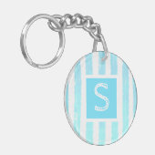  Monogram IJsblauw Witte Waterverf Strepen Sleutelhanger (Voorkant Links)