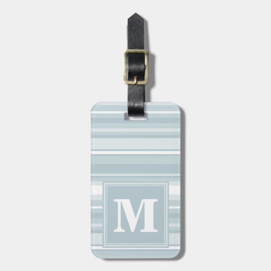 Monogram ijsblauwe strepen bagagelabel (Voorkant verticaal)