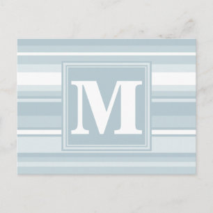 Monogram ijsblauwe strepen briefkaart