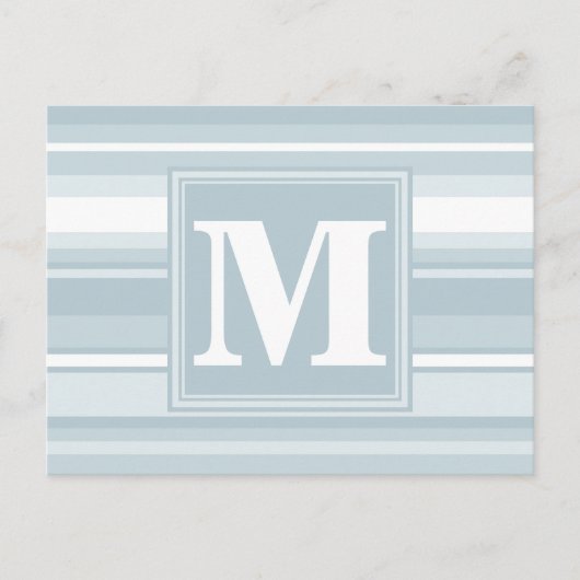 Monogram ijsblauwe strepen briefkaart (Voorkant)