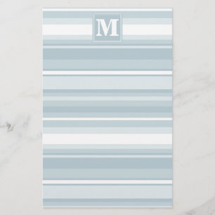 Monogram ijsblauwe strepen briefpapier