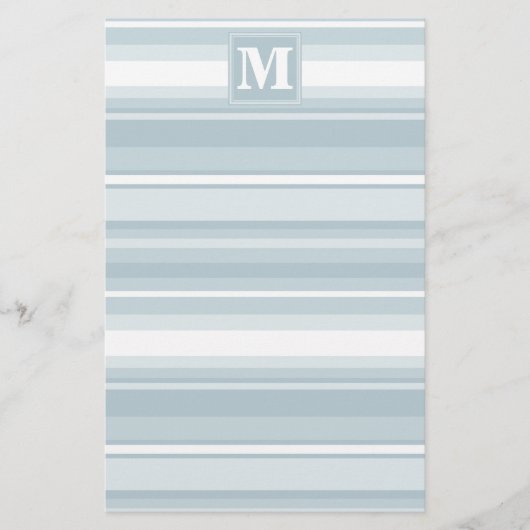 Monogram ijsblauwe strepen briefpapier (Voorkant)