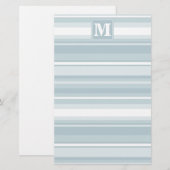 Monogram ijsblauwe strepen briefpapier (Voorkant / Achterkant)