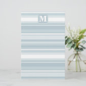 Monogram ijsblauwe strepen briefpapier (Staand voorkant)