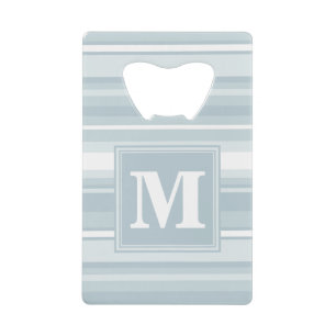 Monogram ijsblauwe strepen creditkaart flessenopener