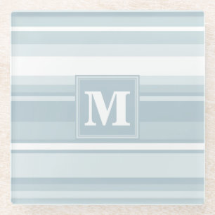 Monogram ijsblauwe strepen glazen onderzetter