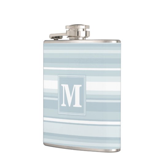 Monogram ijsblauwe strepen heupfles (Links)