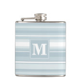 Monogram ijsblauwe strepen heupfles (Voorkant)