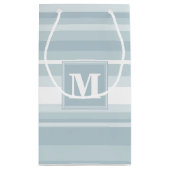 Monogram ijsblauwe strepen klein cadeauzakje (Achterkant)