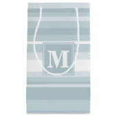 Monogram ijsblauwe strepen klein cadeauzakje (Voorkant)