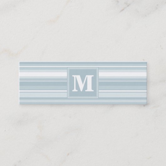 Monogram ijsblauwe strepen mini visitekaartje (Voorkant)