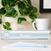 Monogram ijsblauwe strepen naambordje